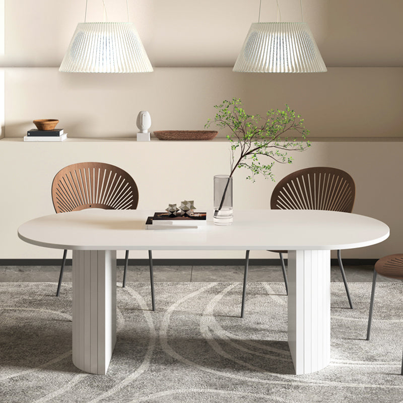 Metal Contemporary Double Pedestal Dining Table Sintered Stone Table for Dining Room
