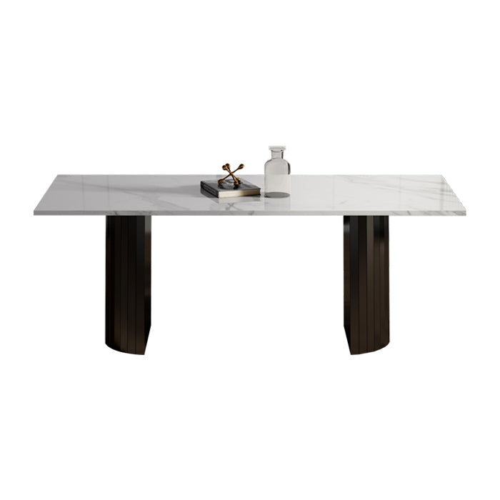 Metal Contemporary Double Pedestal Dining Table Sintered Stone Table for Dining Room
