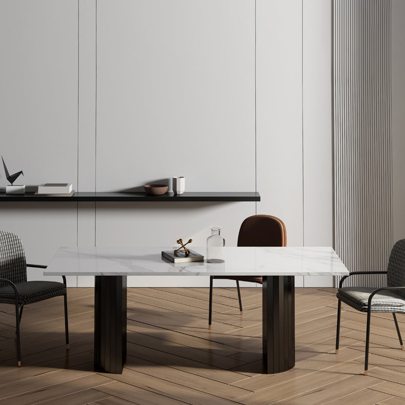 Metal Contemporary Double Pedestal Dining Table Sintered Stone Table for Dining Room