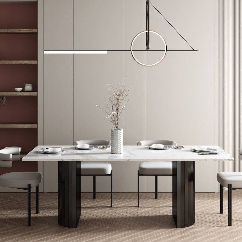 Metal Contemporary Double Pedestal Dining Table Sintered Stone Table for Dining Room