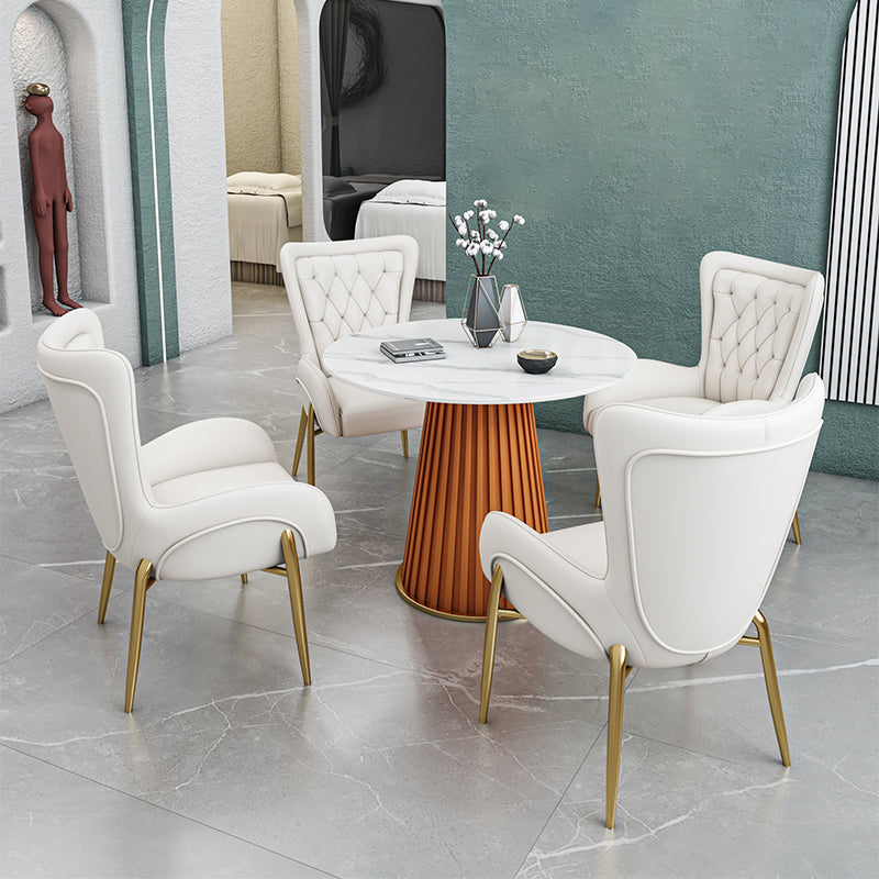 Luxury Sintered Stone Top Dining Table Restaurant Round Table with Metal Pedestal Base