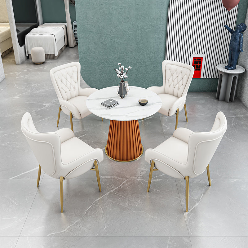 Luxury Sintered Stone Top Dining Table Restaurant Round Table with Metal Pedestal Base