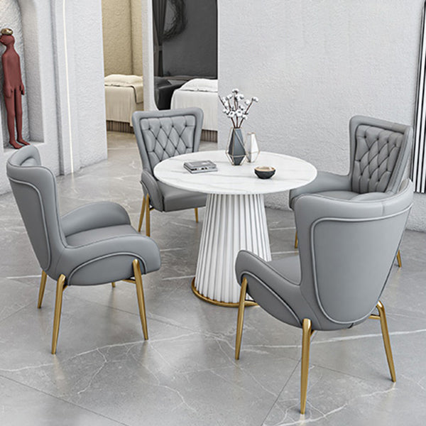 Luxury Sintered Stone Top Dining Table Restaurant Round Table with Metal Pedestal Base
