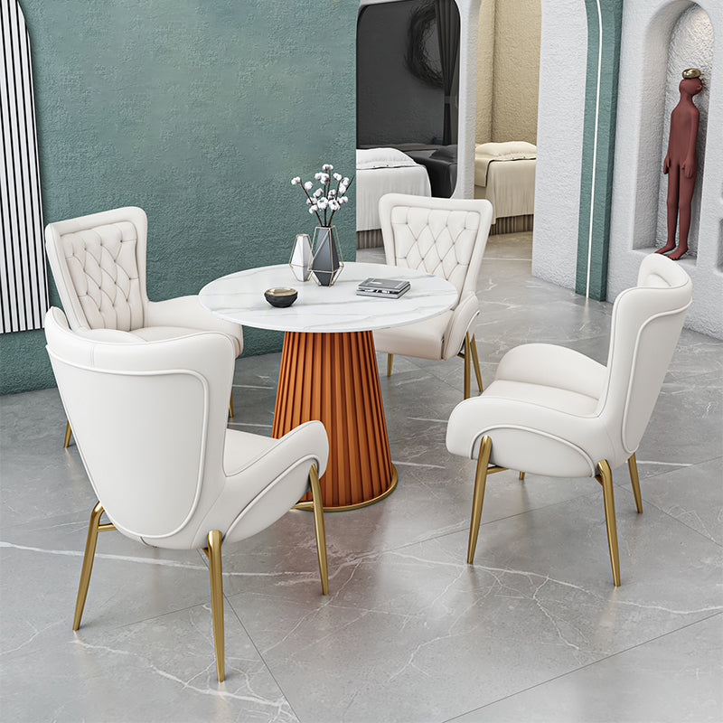 Luxury Sintered Stone Top Dining Table Restaurant Round Table with Metal Pedestal Base