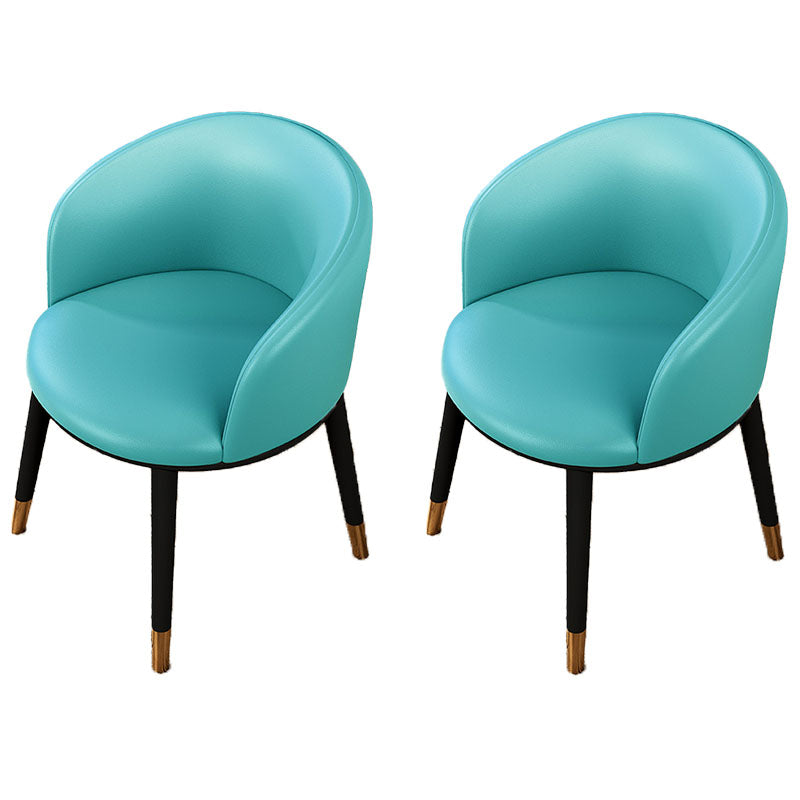 Contemporary Leather Home Arm Chair Solid Back Matte Finish Dining Chair