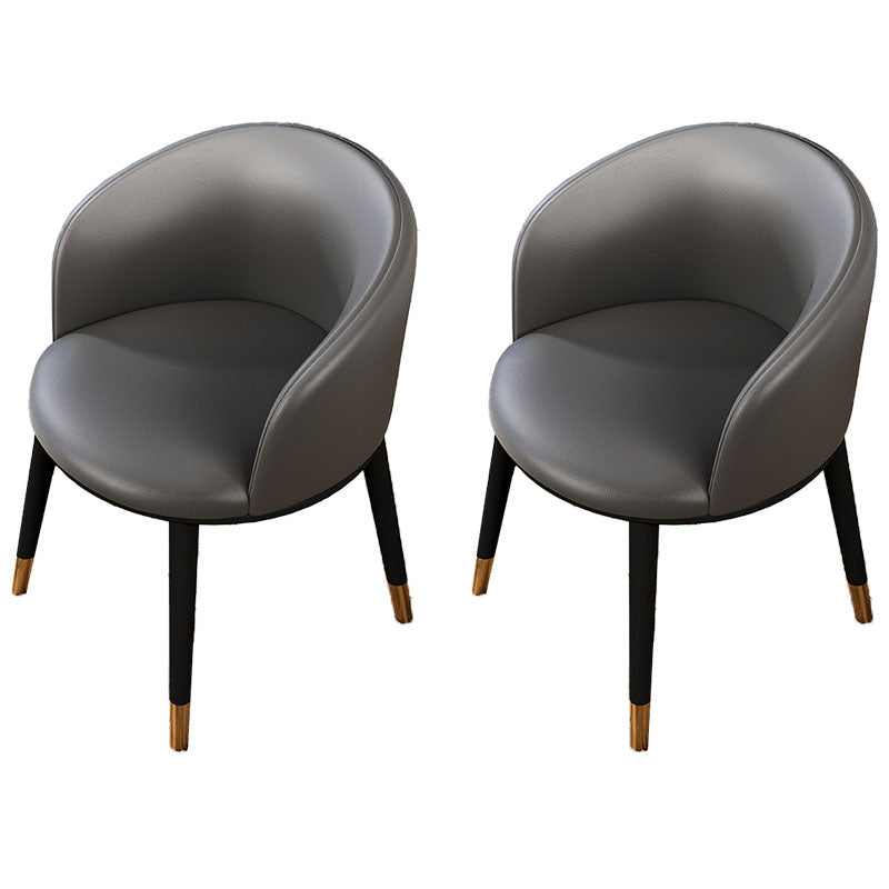 Contemporary Leather Home Arm Chair Solid Back Matte Finish Dining Chair