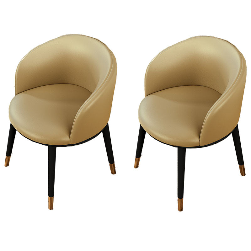 Contemporary Leather Home Arm Chair Solid Back Matte Finish Dining Chair