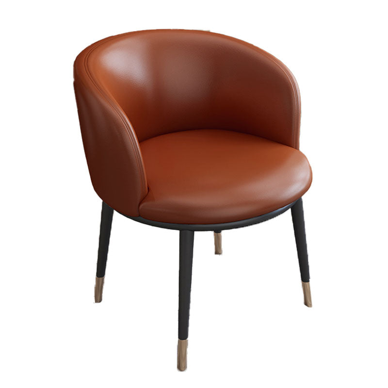 Silla de comedor de cuero con respaldo sólido y acabado mate para el hogar contemporáneo