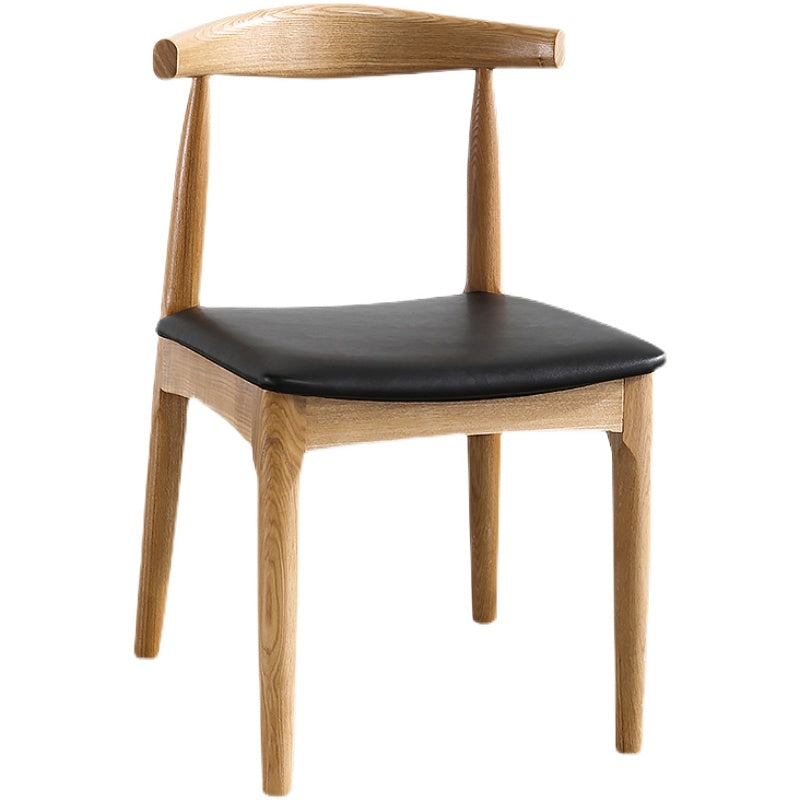 Silla lateral escandinava de madera de caucho con respaldo abierto, silla de comedor tapizada en nogal