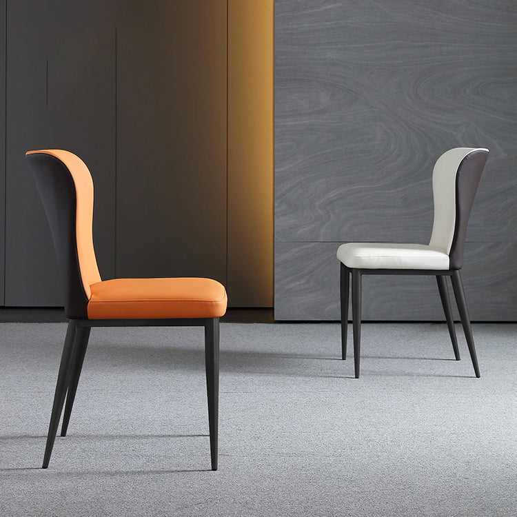 Sillas laterales de comedor con respaldo sólido contemporáneo Silla auxiliar de comedor de cuero para cocina