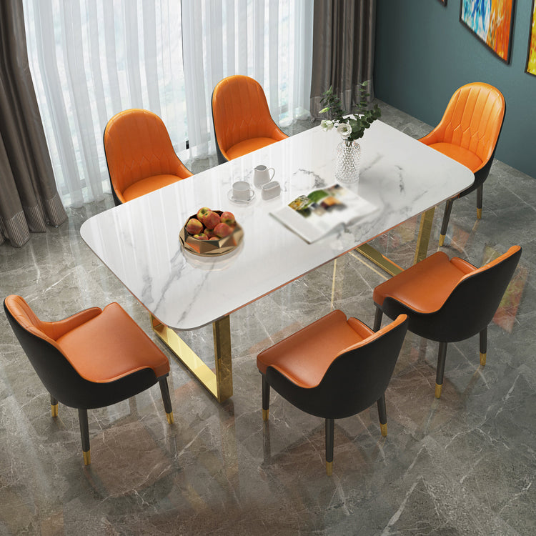 Luxury 1/2/5/7 Pieces Dining Set Sintered Stone Dining Table Set with Leather Chairs