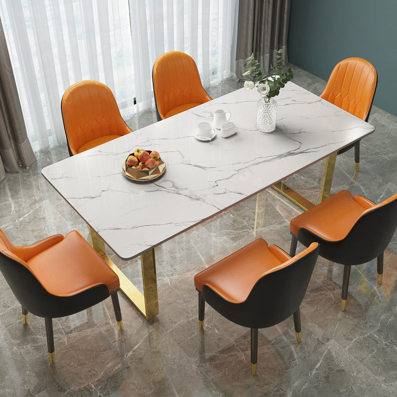 Luxury 1/2/5/7 Pieces Dining Set Sintered Stone Dining Table Set with Leather Chairs