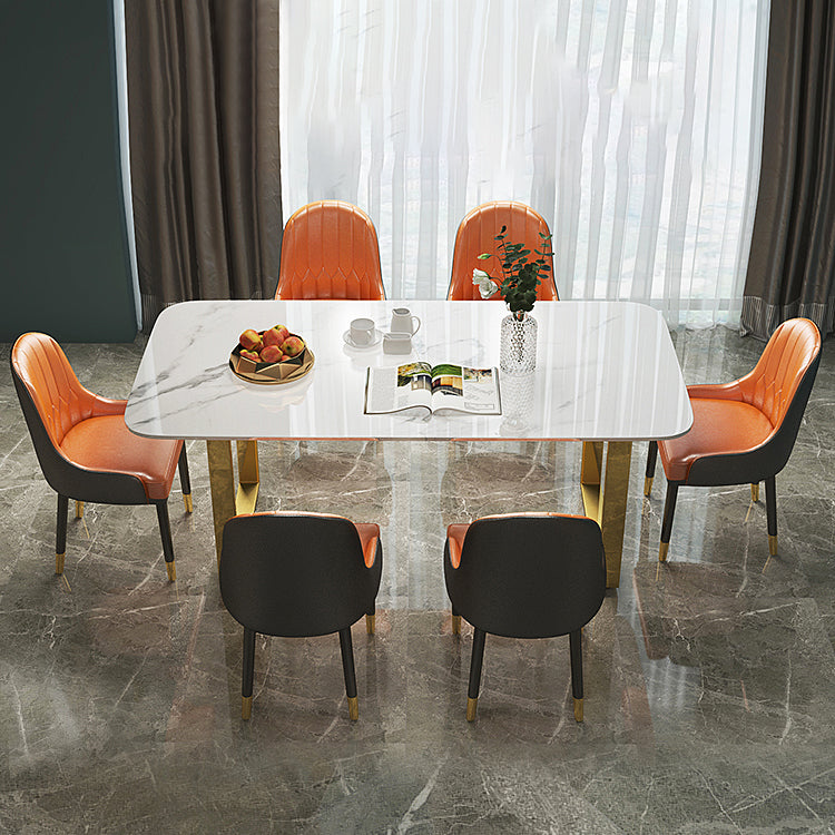 Luxury 1/2/5/7 Pieces Dining Set Sintered Stone Dining Table Set with Leather Chairs