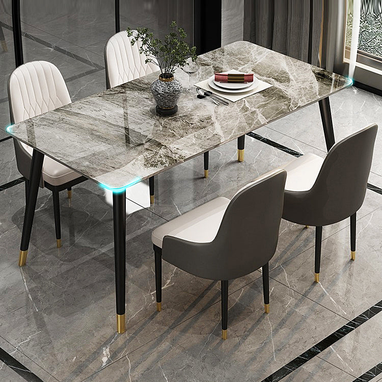 Modern 1/2/5/7 Pieces Grey Dining Set Sintered Stone Dining Table with Leather Chairs