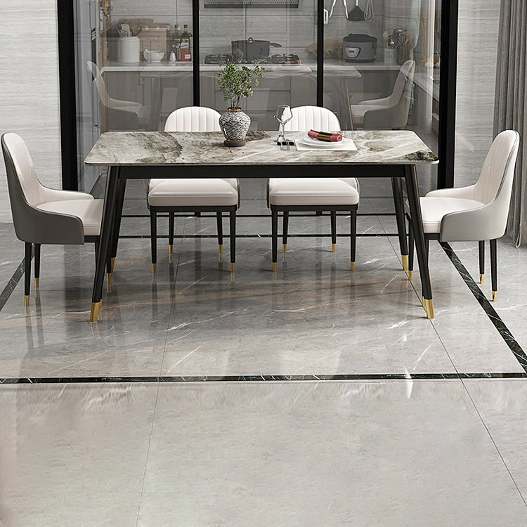Modern 1/2/5/7 Pieces Grey Dining Set Sintered Stone Dining Table with Leather Chairs