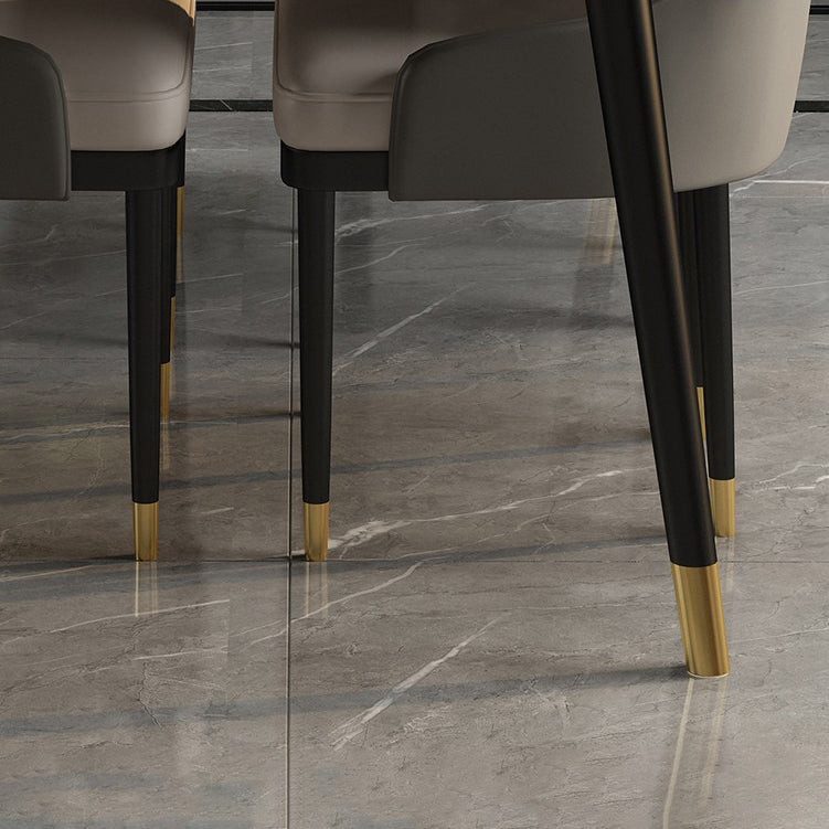 Modern 1/2/5/7 Pieces Grey Dining Set Sintered Stone Dining Table with Leather Chairs