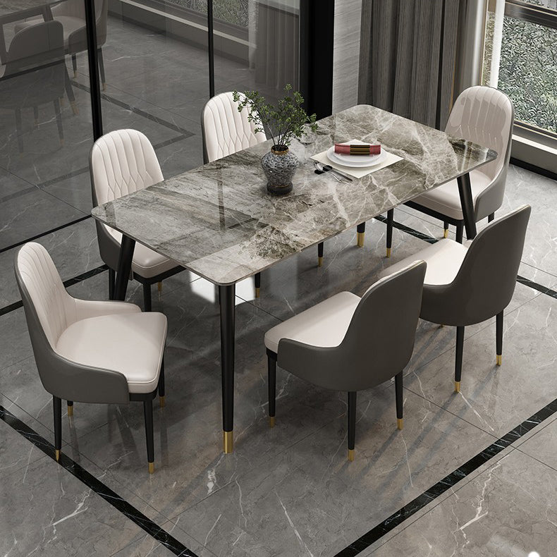 Modern 1/2/5/7 Pieces Grey Dining Set Sintered Stone Dining Table with Leather Chairs