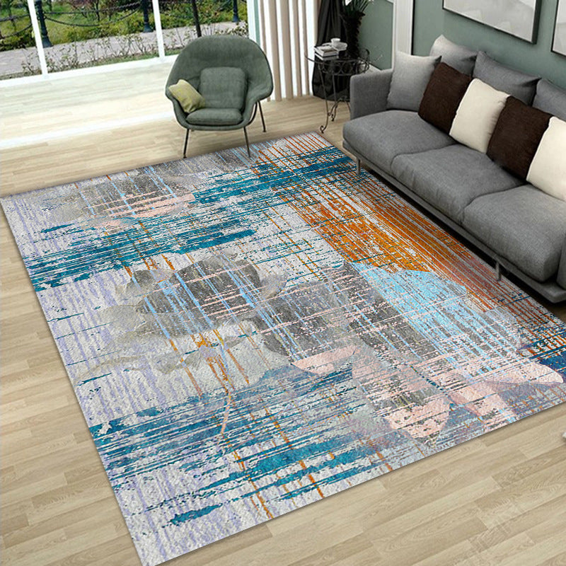 Gray Casual Rug Polyester Leaves Rug Stain Resistant Rug for Lving Room