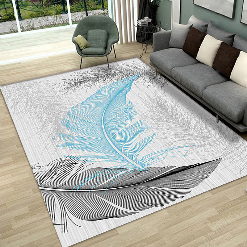 Gray Casual Rug Polyester Leaves Rug Stain Resistant Rug for Lving Room