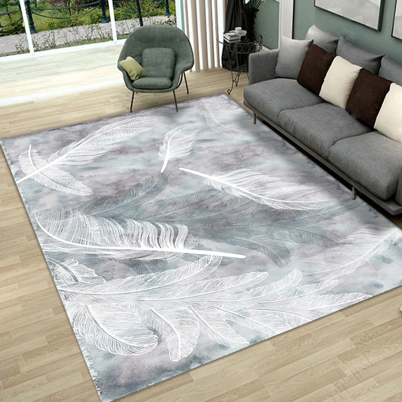 Gray Casual Rug Polyester Leaves Rug Stain Resistant Rug for Lving Room