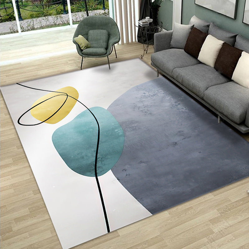 Gray Casual Rug Polyester Leaves Rug Stain Resistant Rug for Lving Room