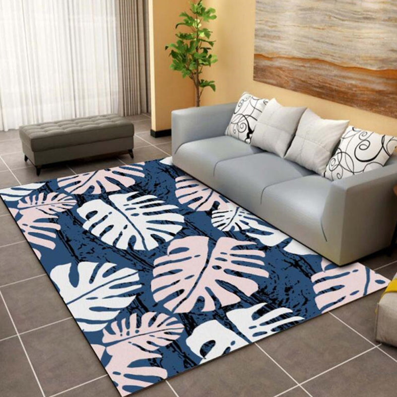 Dark Green Botanical Rug Polyester Modern Rug Stain Resistant Rug for Living Room