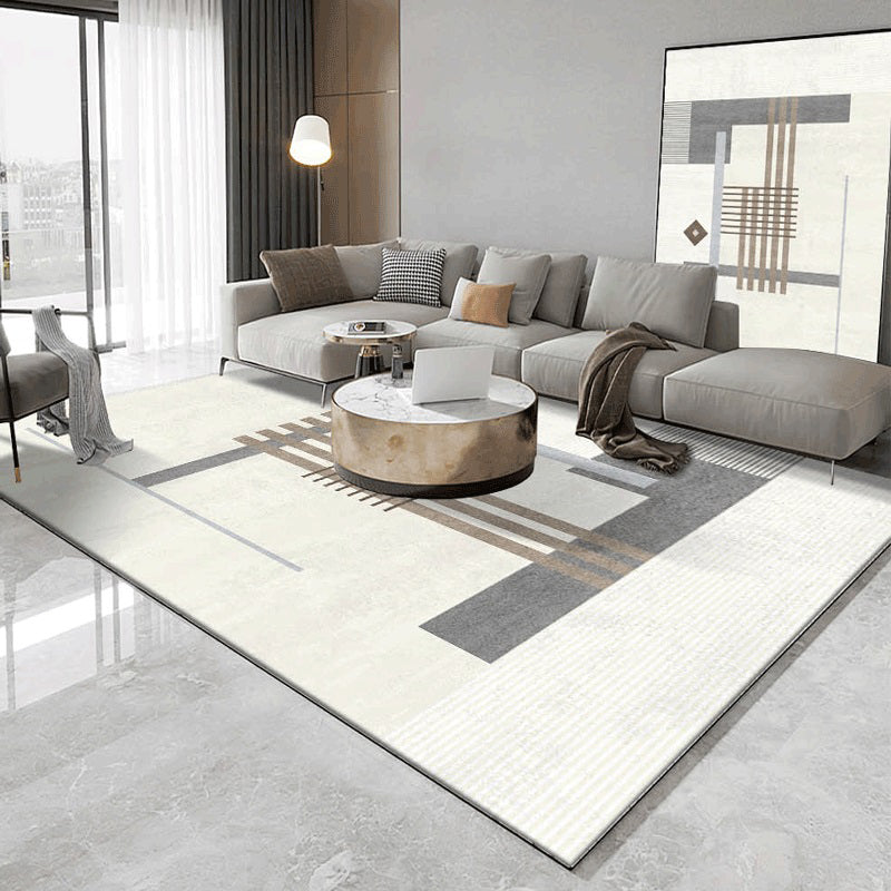 Beige einfacher Teppich Polyester abstrakter Muster Teppich Waschbar Teppich für Wohnzimmer