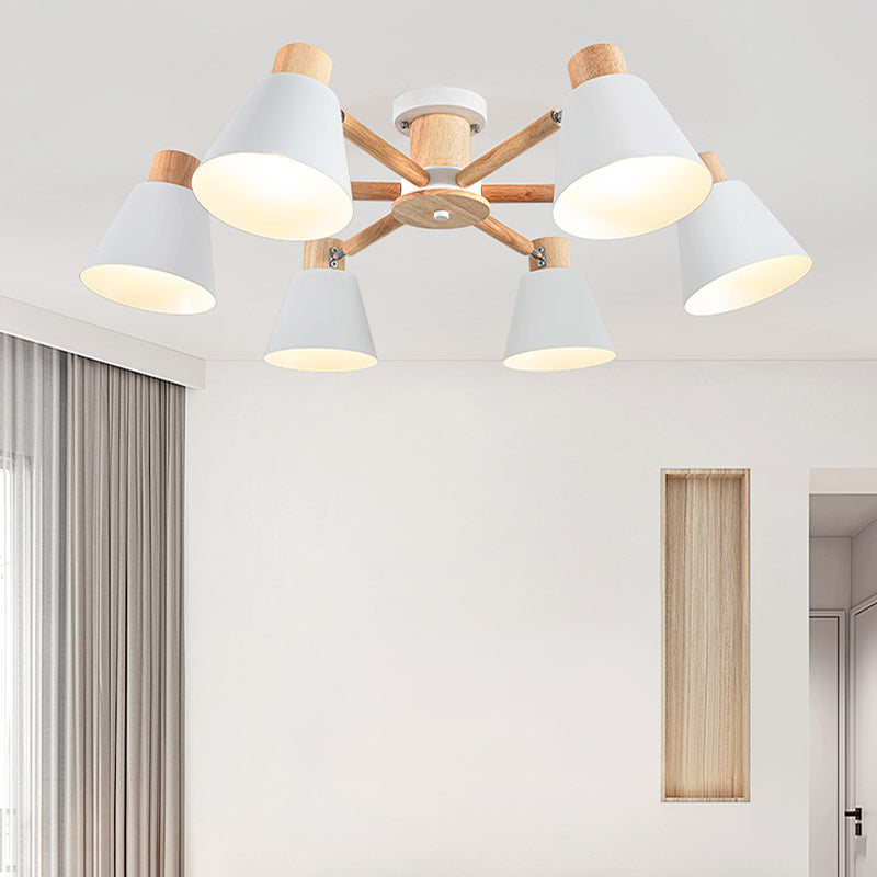 Multi Light Cone Hanging Pendant Modern Macaron Style Metal Hanging Lighting for Bedside