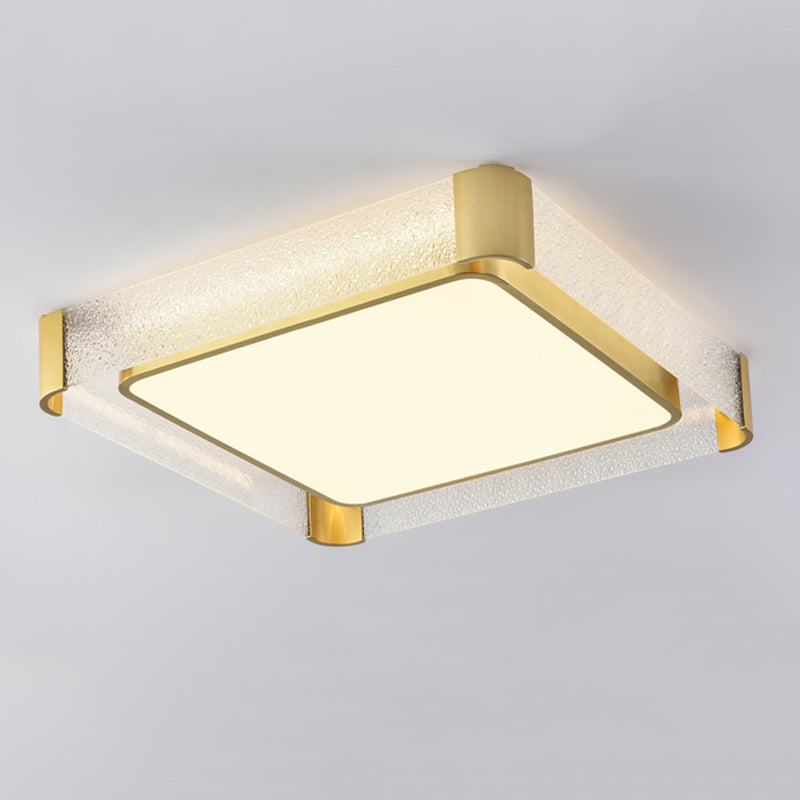 Geometry Shape Ceiling Lamp Modern Copper Flush Mount with Glass Lampshade for Bedroom