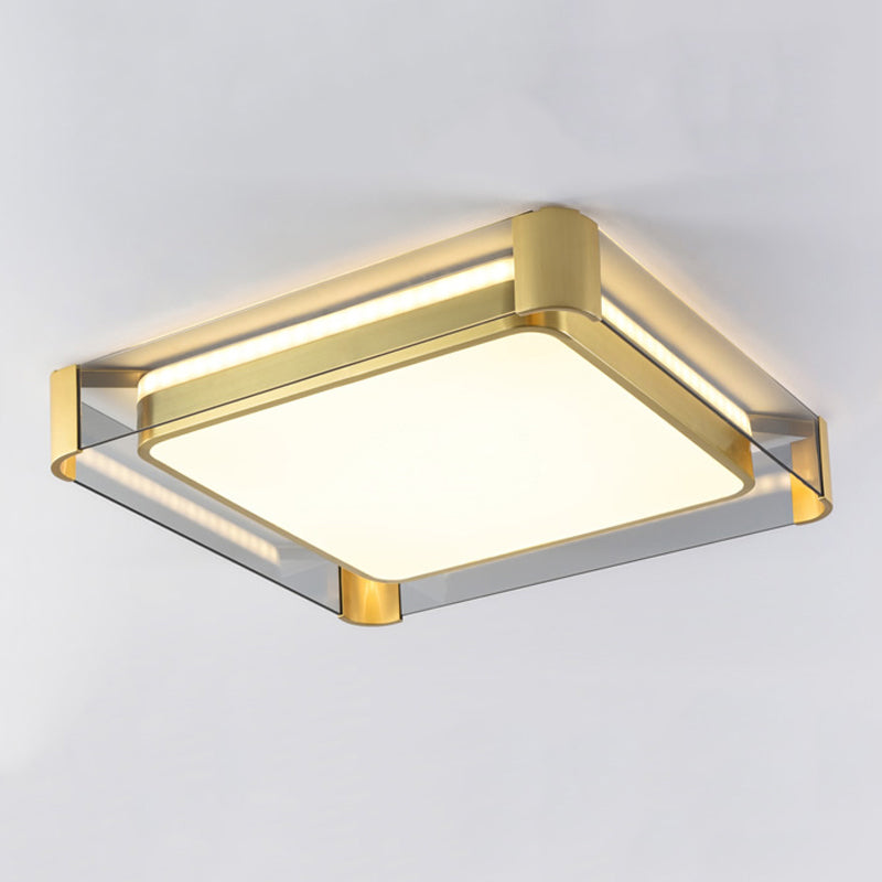 Geometry Shape Ceiling Lamp Modern Copper Flush Mount with Glass Lampshade for Bedroom