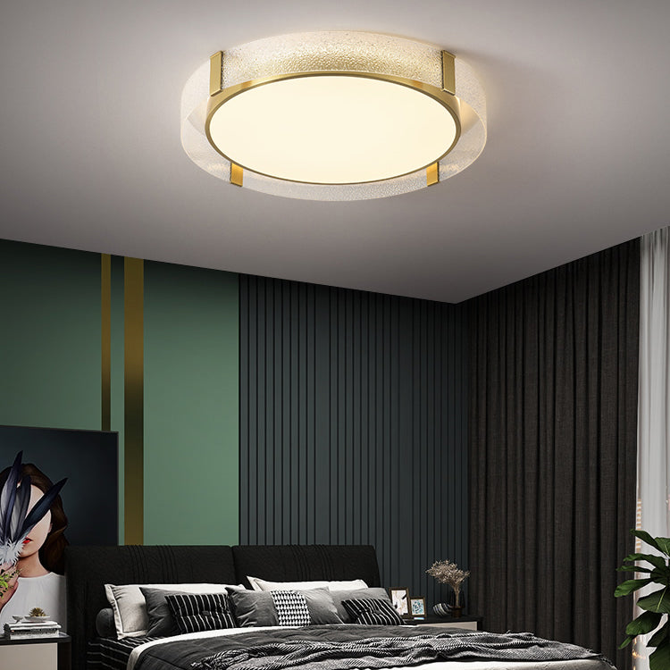 Geometry Shape Ceiling Lamp Modern Copper Flush Mount with Glass Lampshade for Bedroom