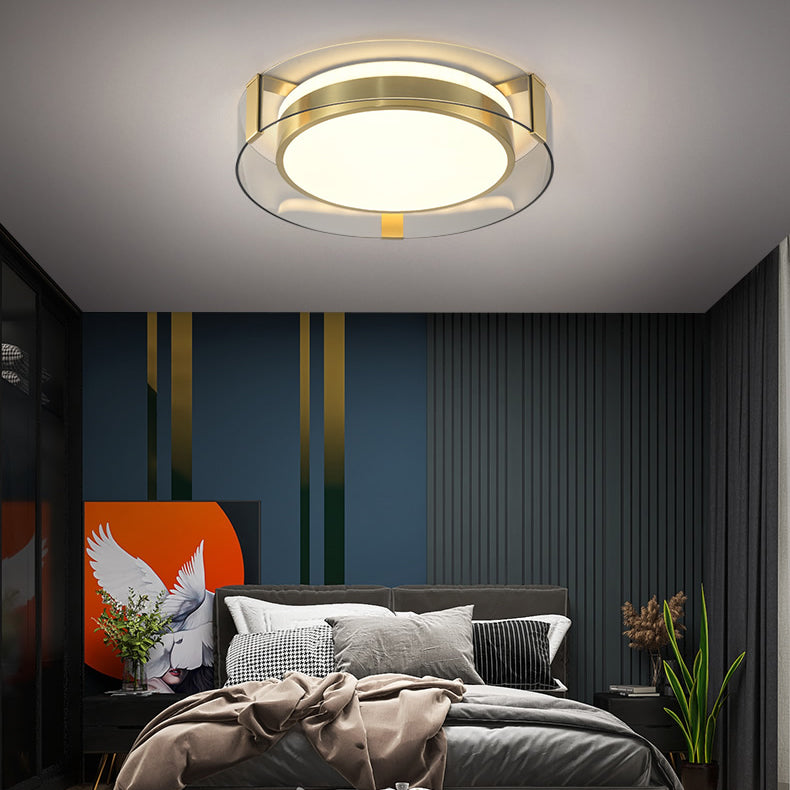 Geometry Shape Ceiling Lamp Modern Copper Flush Mount with Glass Lampshade for Bedroom