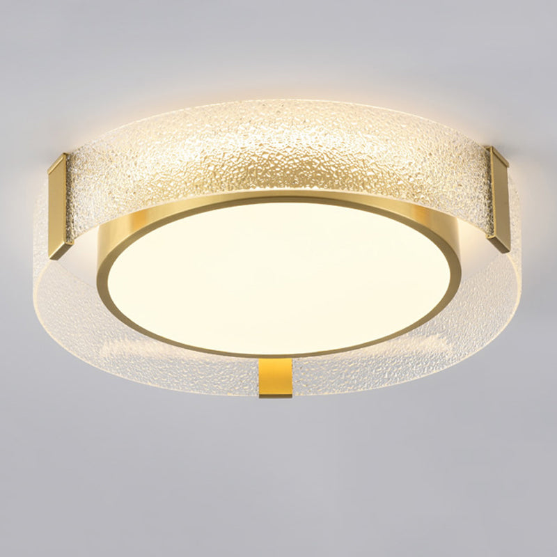 Geometry Shape Ceiling Lamp Modern Copper Flush Mount with Glass Lampshade for Bedroom