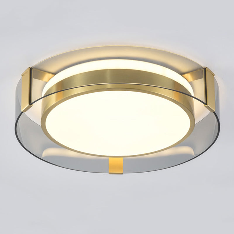 Geometry Shape Ceiling Lamp Modern Copper Flush Mount with Glass Lampshade for Bedroom