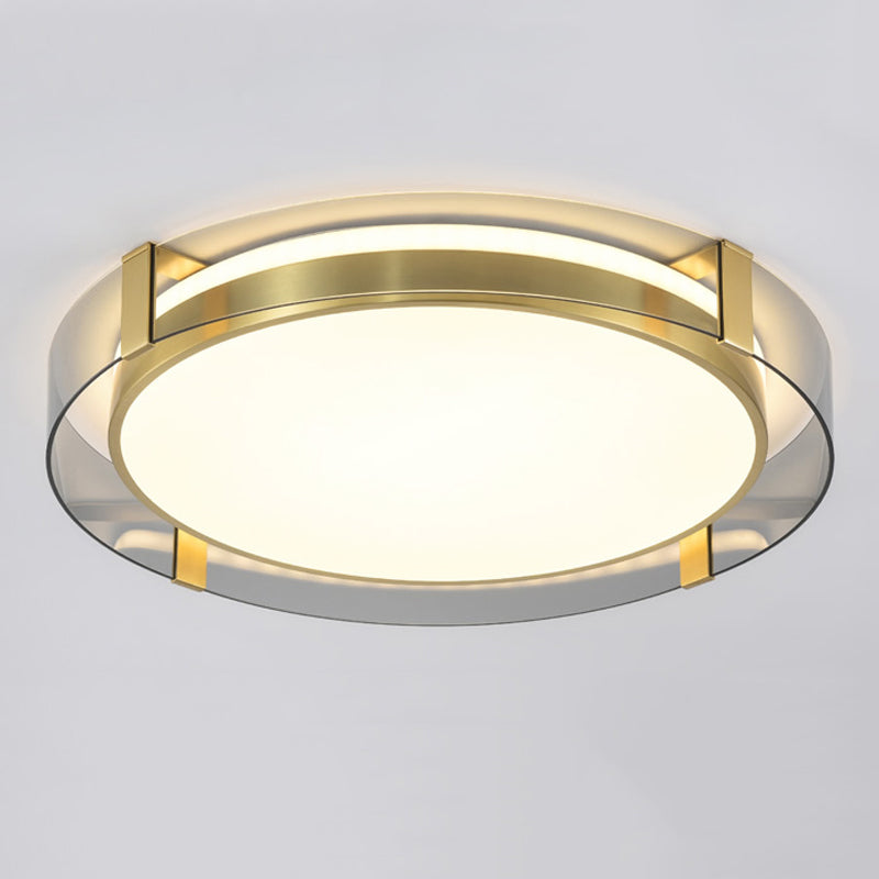 Geometry Shape Ceiling Lamp Modern Copper Flush Mount with Glass Lampshade for Bedroom