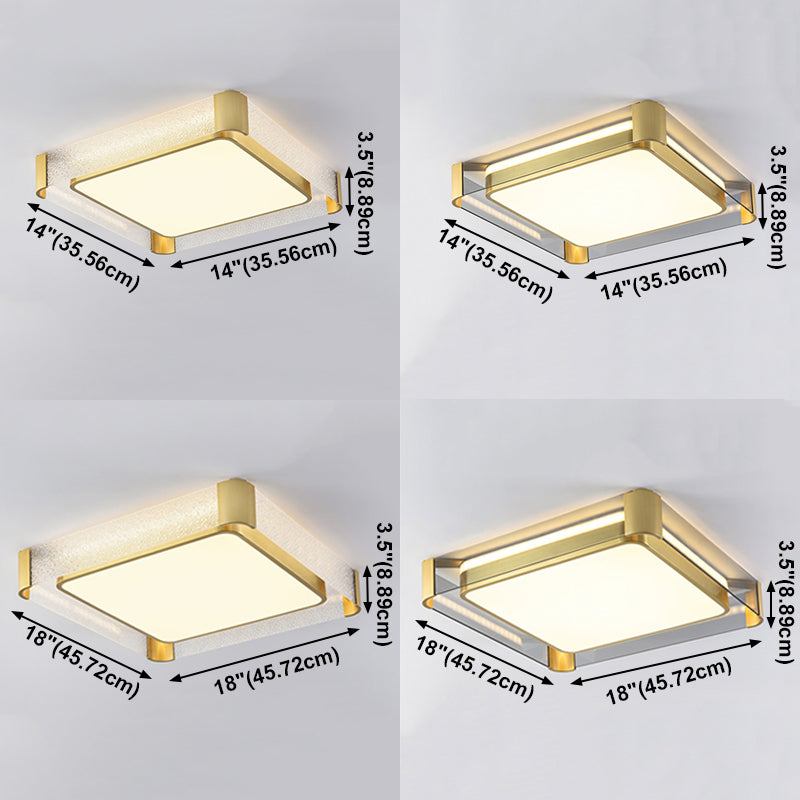 Geometry Shape Ceiling Lamp Modern Copper Flush Mount with Glass Lampshade for Bedroom