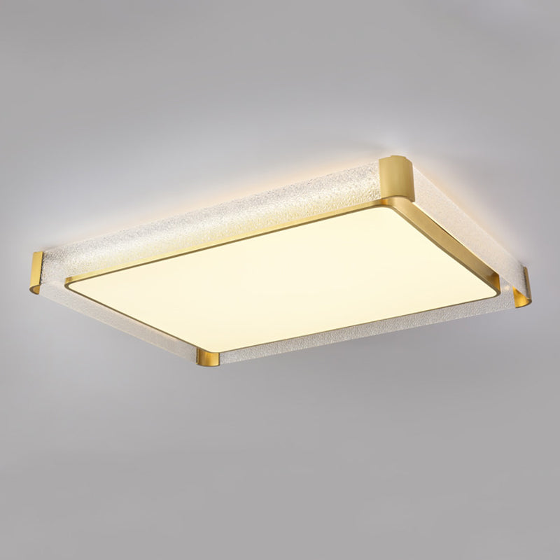 Geometry Shape Ceiling Lamp Modern Copper Flush Mount with Glass Lampshade for Bedroom