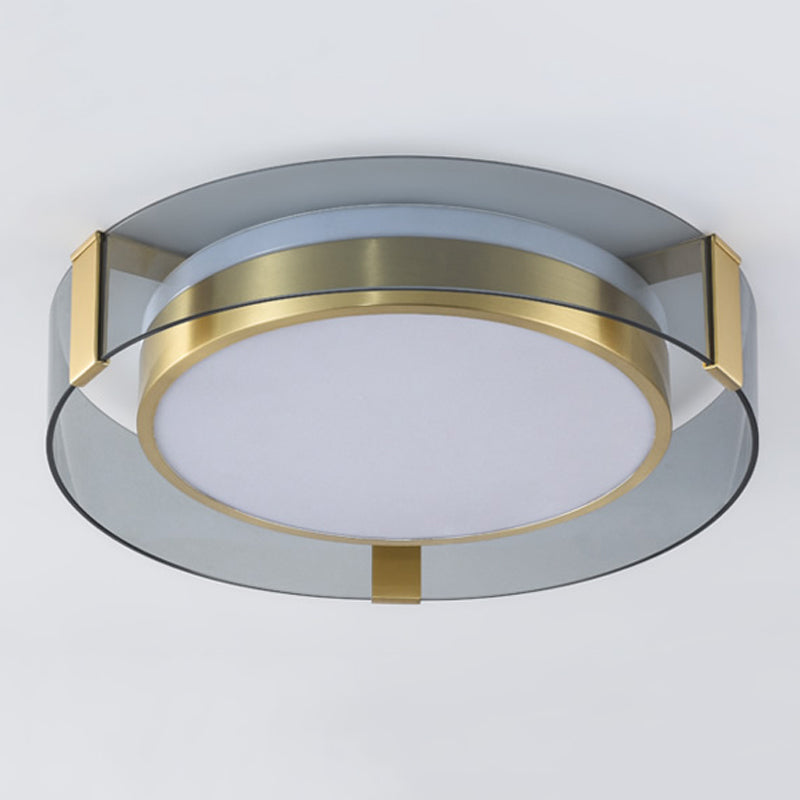 Geometry Shape Ceiling Lamp Modern Copper Flush Mount with Glass Lampshade for Bedroom