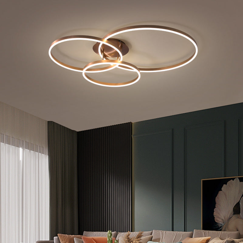 Contemporary Circular Flush Light Fixture Metal Flush Mount Lights in Brown