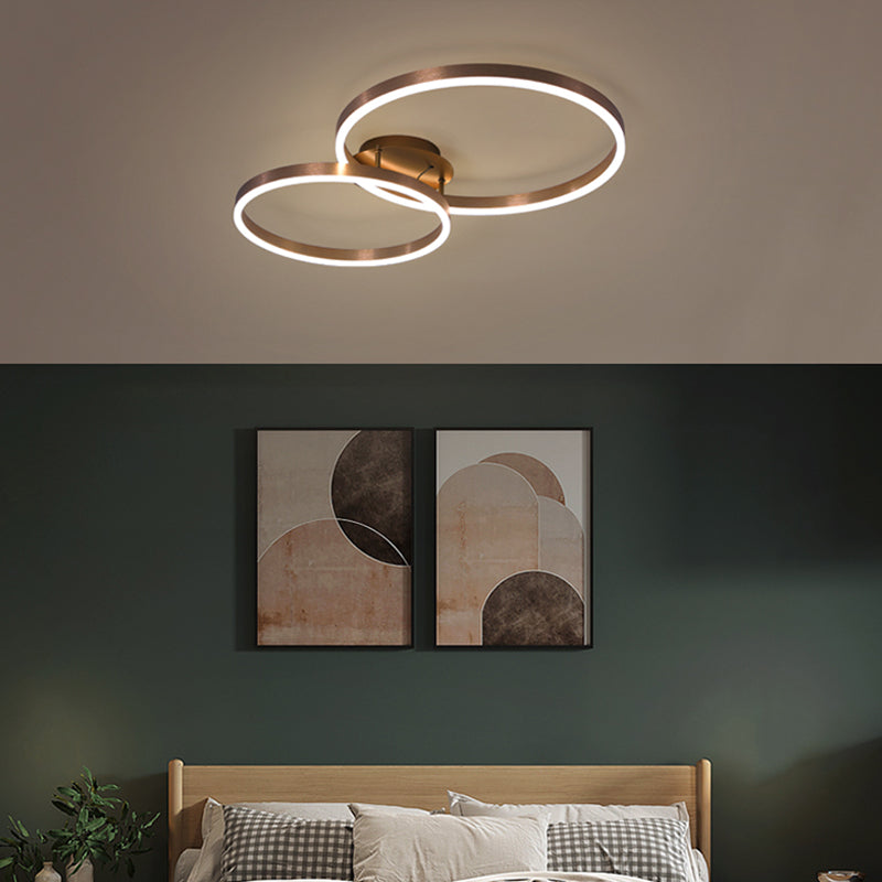 Contemporary Circular Flush Light Fixture Metal Flush Mount Lights in Brown