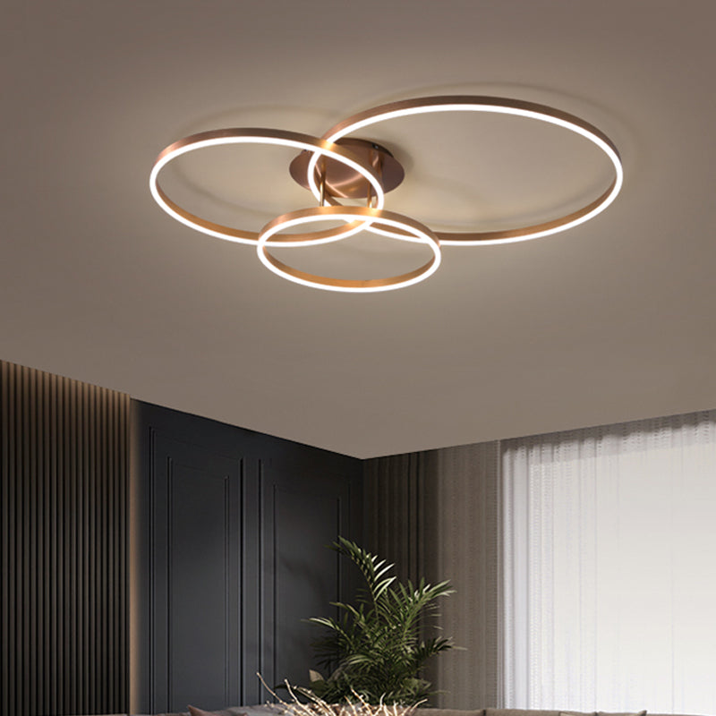 Contemporary Circular Flush Light Fixture Metal Flush Mount Lights in Brown