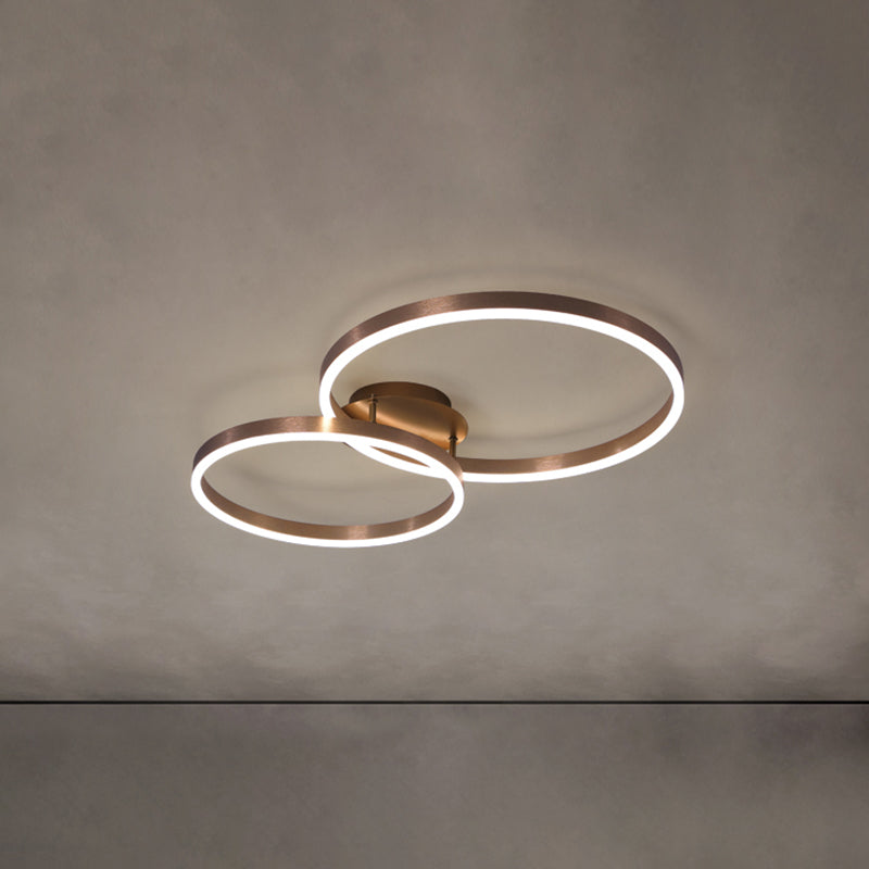 Contemporary Circular Flush Light Fixture Metal Flush Mount Lights in Brown