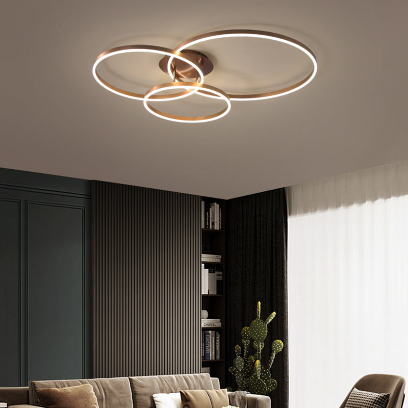 Contemporary Circular Flush Light Fixture Metal Flush Mount Lights in Brown