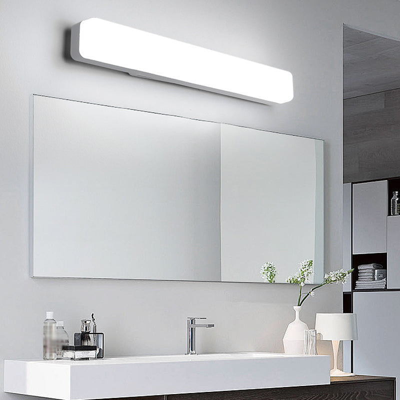 Linear Shape Metal Wall Sconce Modern 1 Light Mirror Wall Mount Light Fixture in White