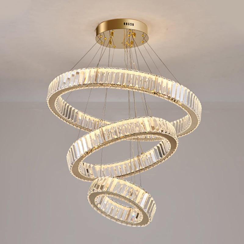 Round Shape Crystal Chandelier Modern Stainless Steel Down Lighting Pendant for Study