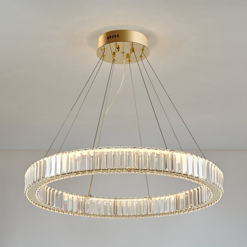 Round Shape Crystal Chandelier Modern Stainless Steel Down Lighting Pendant for Study