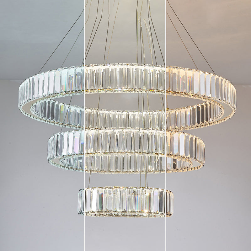 Round Shape Crystal Chandelier Modern Stainless Steel Down Lighting Pendant for Study