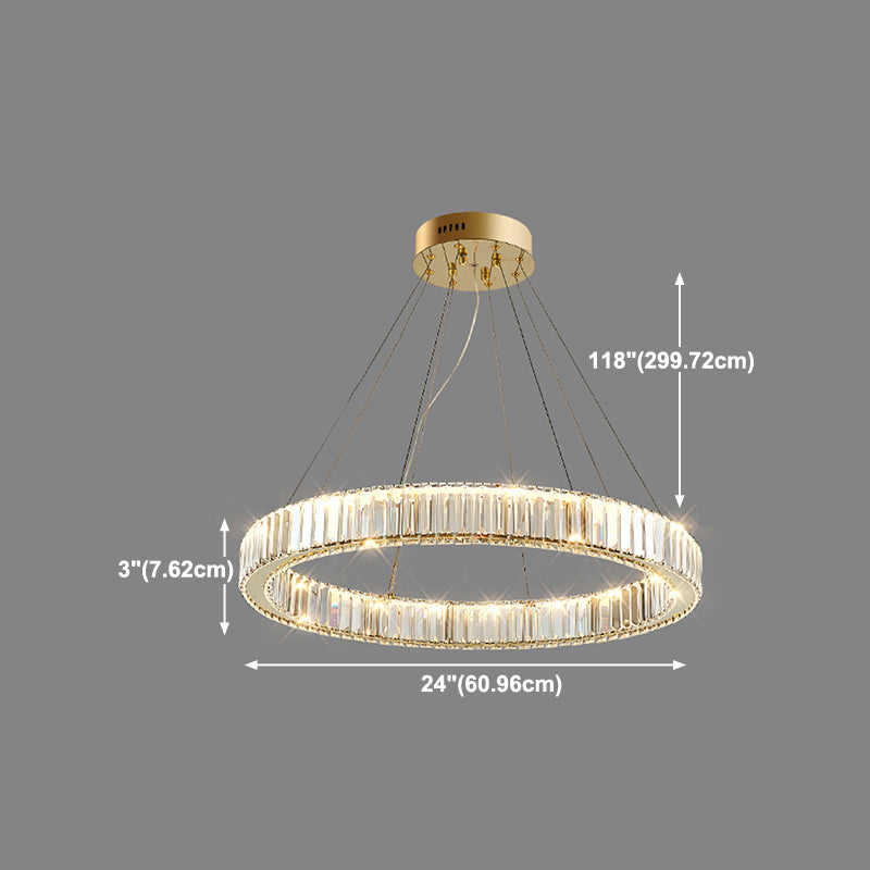 Round Shape Crystal Chandelier Modern Stainless Steel Down Lighting Pendant for Study