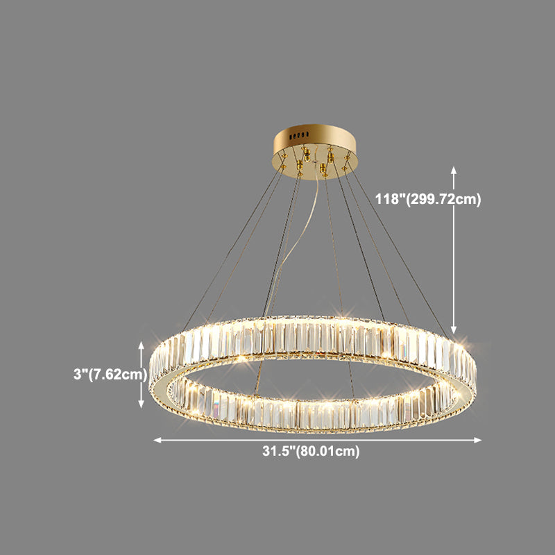 Round Shape Crystal Chandelier Modern Stainless Steel Down Lighting Pendant for Study