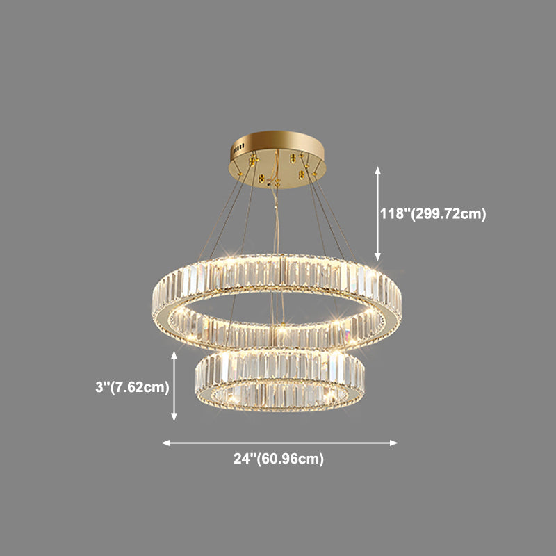 Round Shape Crystal Chandelier Modern Stainless Steel Down Lighting Pendant for Study
